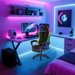 Alivio Black PU Leather Wireless App Control LED Gaming Chair with Massage Lumbar Cushion - Size: 124 x 65.5 x 62cm - Wilko - thumbnail 5