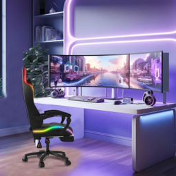 Alivio Black PU Leather Wireless App Control LED Gaming Chair with Massage Lumbar Cushion - Size: 124 x 65.5 x 62cm - Wilko - thumbnail 6