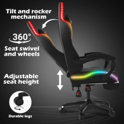 Alivio Black PU Leather Wireless App Control LED Gaming Chair with Massage Lumbar Cushion - Size: 124 x 65.5 x 62cm - Wilko - thumbnail 7