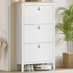 HOMCOM 3 Flip Down Drawer White Shoe Cabinet - Size: 131 x 24 x 80cm - Wilko