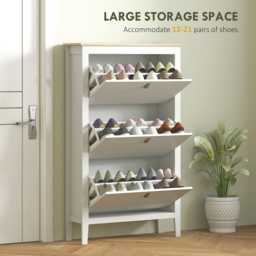 HOMCOM 3 Flip Down Drawer White Shoe Cabinet - Size: 131 x 24 x 80cm - Wilko - thumbnail 6