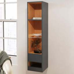 GFW Leon Single Drawer 4 Shelf Anthracite and Oak Tall Bookcase - Grey - Wilko - thumbnail 1
