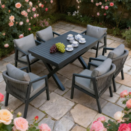 Furniture One 6 Seater Grey Aluminium Extendable Garden Dining Set - Wilko