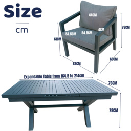 Furniture One 6 Seater Grey Aluminium Extendable Garden Dining Set - Wilko - thumbnail 7