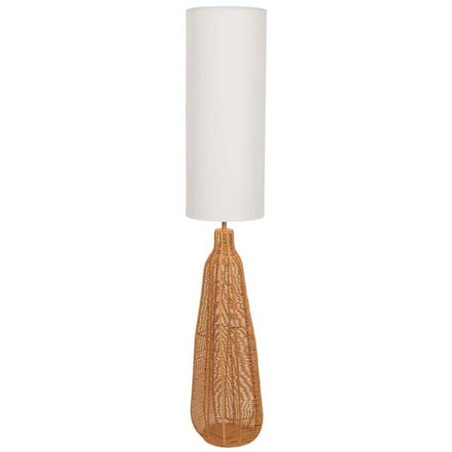 ValueLights Una White Tall Lamp Shade Natural Rattan Midi LED Floor Lamp - Size: 140 x 25 x 25cm - Cream - Wilko - image 1