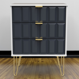 Crowndale Cube 3 Drawer Matt Indigo and White Chest of Drawers Ready Assembled - Blue - Wilko