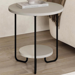 FWStyle Corro 2 Tier Sandstone Side Table - Size: 40 x 40 x 45cm - Cream - Wilko - thumbnail 1