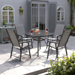 Living and Home Glass 4 Seater Round Garden Dining Set Black - Wilko - thumbnail 6
