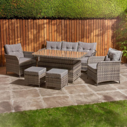 Home Treats 7 Seater Deluxe Rattan Garden Dining Set - Grey - Wilko - thumbnail 1
