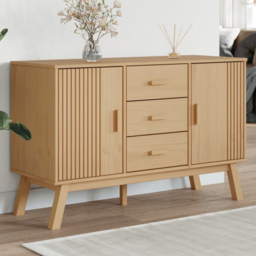 vidaXL Olden 2 Door 3 Drawer Brown Solid Pine Wood Sideboard - Size: 73.5 x 114 x 43cm - Wilko - thumbnail 1