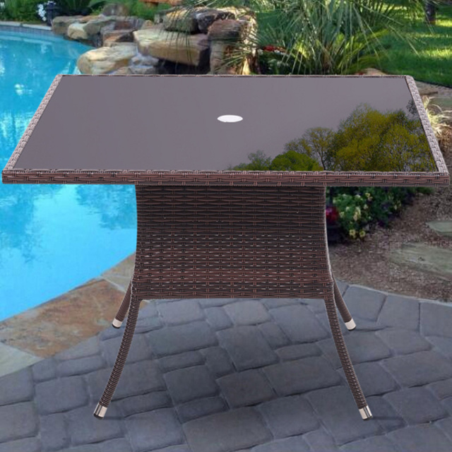 Living and Home Rattan Glass 4 Seater Square Garden Dining Table Brown - Wilko - image 1