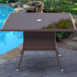 Living and Home Rattan Glass 4 Seater Square Garden Dining Table Brown - Wilko