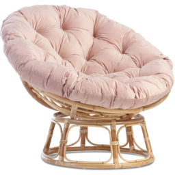 Desser Papasan Rattan Chair with Pink Velvet Cushion - Size: Single - Cream - Desser Furniture - Wilko - thumbnail 3