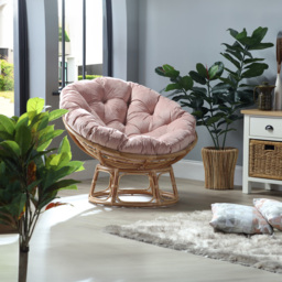 Desser Papasan Rattan Chair with Pink Velvet Cushion - Size: Single - Cream - Desser Furniture - Wilko - thumbnail 5