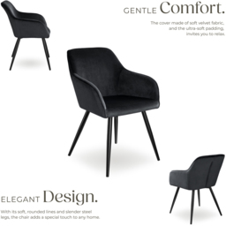 tectake Marilyn Set of 6 Black Velvet Look Padded Dining Chairs - Wilko - thumbnail 4