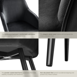 tectake Marilyn Set of 6 Black Velvet Look Padded Dining Chairs - Wilko - thumbnail 6