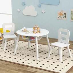 Costway 2 Seater White Kids Activity Table and Chair Set with Storage - Size: 70 x 68 x 12cm - Wilko