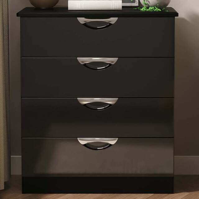 Crowndale Camden 4 Drawer Black Gloss and Black Chest of Drawers Ready Assembled - Black Gloss & Black - Wilko - image 1
