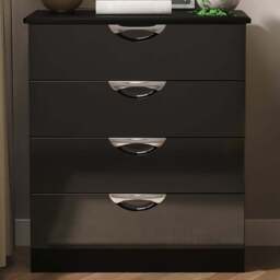 Crowndale Camden 4 Drawer Black Gloss and Black Chest of Drawers Ready Assembled - Black Gloss & Black - Wilko