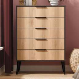 Crowndale Hong Kong 5 Drawer Slatt Effect and Graphite Chest of Drawers Ready Assembled - Slatt Effect & Graphite - Wilko - thumbnail 1