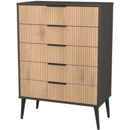Crowndale Hong Kong 5 Drawer Slatt Effect and Graphite Chest of Drawers Ready Assembled - Slatt Effect & Graphite - Wilko - thumbnail 5