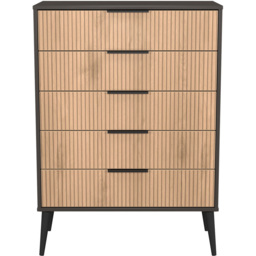 Crowndale Hong Kong 5 Drawer Slatt Effect and Graphite Chest of Drawers Ready Assembled - Slatt Effect & Graphite - Wilko - thumbnail 3