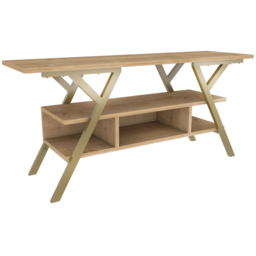 Decorotika Minerva Decorative 4 Open Shelf Gold and Oak TV Unit - Size: 55 x 120 x 35cm - Multi - Wilko - thumbnail 3
