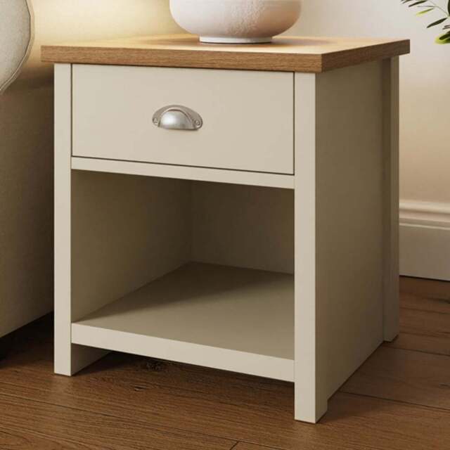 GFW Lancaster Single Drawer Single Shelf Cream Lamp Table - Size: 45 x 45 x 50cm - Wilko - image 1