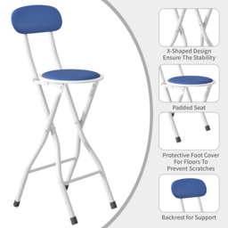 Blue Padded Folding Bar Stool - Size: 90 x 26.6 x 37cm - MCC - Wilko - thumbnail 4