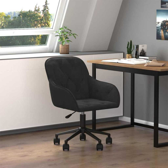 vidaXL Black Velvet Height-Adjustable Swivel Office Chair with Wheels - Size: 72 x 56 x 61.5cm - Wilko - image 1