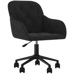 vidaXL Black Velvet Height-Adjustable Swivel Office Chair with Wheels - Size: 72 x 56 x 61.5cm - Wilko - thumbnail 3