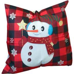 Xmas Haus Festive Black and Red Plaid Snowman Christmas Cushion 45 x 45cm - Size: 450 x 450 x 150cm - Wilko - thumbnail 1