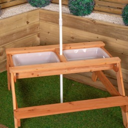 Samuel Alexander 4 Seater Kids Wooden Picnic and Activity Table with Parasol and Tray - Size: 156 x 98 x 98cm - Brown - Wilko - thumbnail 5