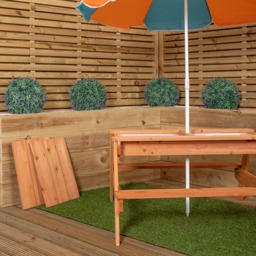 Samuel Alexander 4 Seater Kids Wooden Picnic and Activity Table with Parasol and Tray - Size: 156 x 98 x 98cm - Brown - Wilko - thumbnail 6