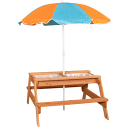 Samuel Alexander 4 Seater Kids Wooden Picnic and Activity Table with Parasol and Tray - Size: 156 x 98 x 98cm - Brown - Wilko - thumbnail 3