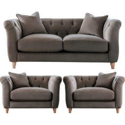 Elsie Chesterfield 4 Seater Mushroom Plush Velvet Sofa Suite - Brown - Wilko - thumbnail 3
