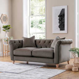 Elsie Chesterfield 4 Seater Mushroom Plush Velvet Sofa Suite - Brown - Wilko - thumbnail 7