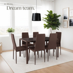 tectake Set of 6 Cappuccino High Backrest Padded Dining Chair - Brown - Wilko - thumbnail 4