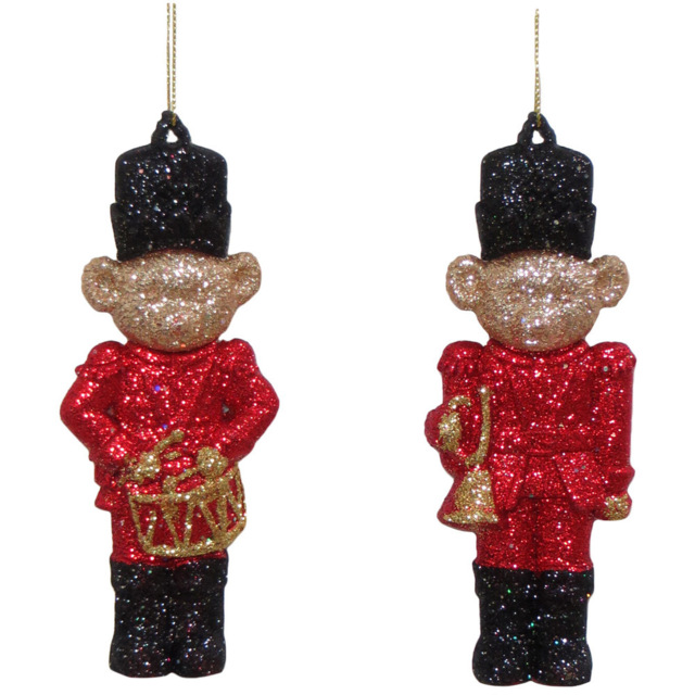 Single Red Glitter Bear Soldier Ornament in Assorted styles - Size: 1 Piece - Wilko - image 1