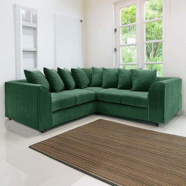 Luxor 5 Seater Green Jumbo Cord Scatter Back L Shaped Corner Sofa Set - Wilko - image 1