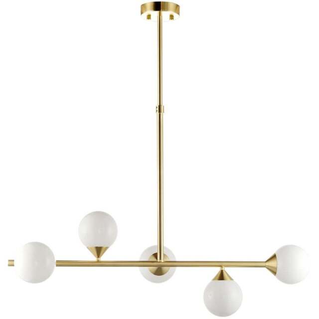 Merano Grosseto White Gloss Glass Satin Brass Bar Pendant Ceiling Light - Size: 90 x 30 x 117cm - Brown - Wilko - image 1