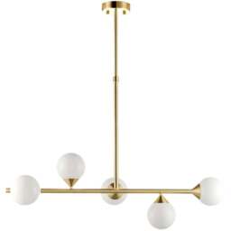 Merano Grosseto White Gloss Glass Satin Brass Bar Pendant Ceiling Light - Size: 90 x 30 x 117cm - Brown - Wilko