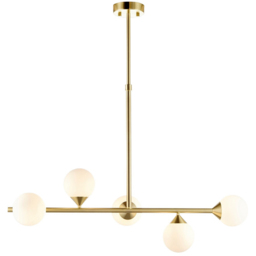 Merano Grosseto White Gloss Glass Satin Brass Bar Pendant Ceiling Light - Size: 90 x 30 x 117cm - Brown - Wilko - thumbnail 4