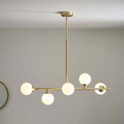 Merano Grosseto White Gloss Glass Satin Brass Bar Pendant Ceiling Light - Size: 90 x 30 x 117cm - Brown - Wilko - thumbnail 3