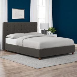 Dorel Emily Double Linen Upholstered Bed - Grey - Wilko - thumbnail 1