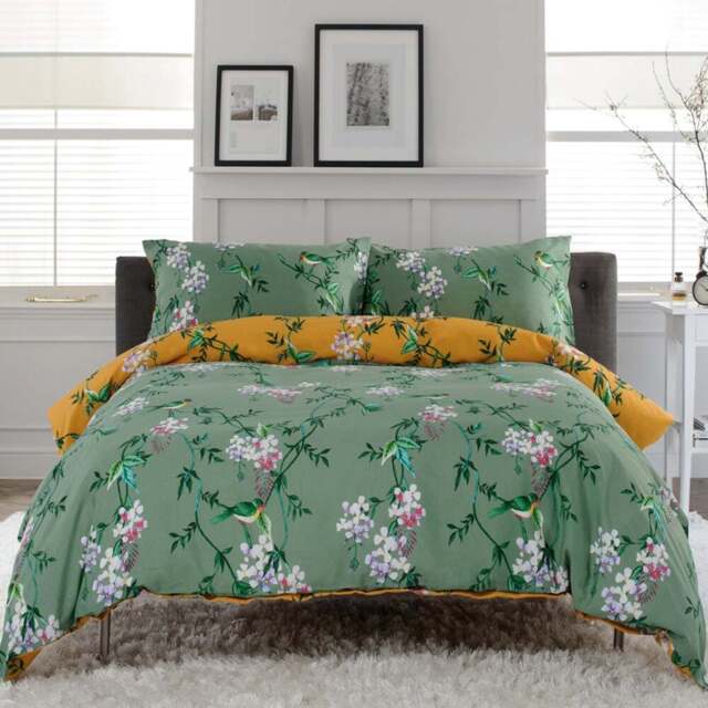 Deyongs Bird Garden Single Sage and Gold Duvet Set - Orange - Wilko - image 1