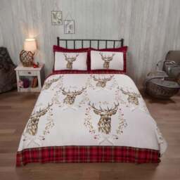 Rapport Home Double Red Brushed Cotton New Angus Stag Duvet Set - Wilko
