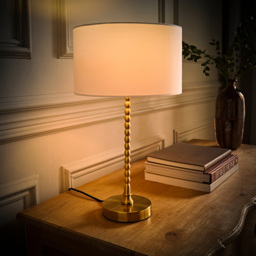 ValueLights Maeve White and Gold Drum Lamp Shade Bobbin Bobble Table Lamp and LED Bulb - Size: 37.3 x 25 x 25cm - Wilko - thumbnail 7