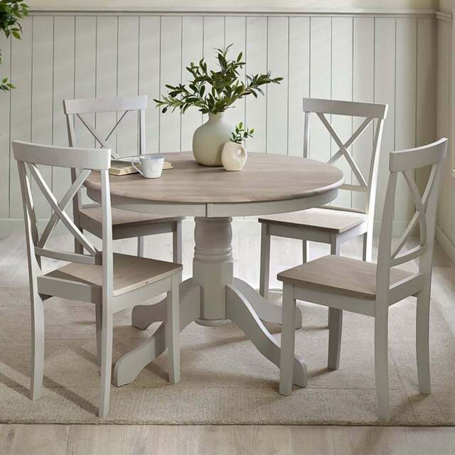 Furniturebox Bodmin Marros 4 Seater Round Wooden Dining Set Grey - Wilko - image 1