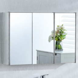 BATH VIDA Tiano Silver 3 Door Mirror Bathroom Cabinet - Size: 45 x 68 x 13cm - Wilko